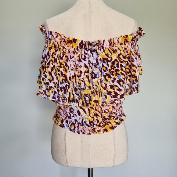 Tigerlily Talor Multicolour Leopard Print Off The Shoulder Peasant Top Size L XL - Picture 5 of 9